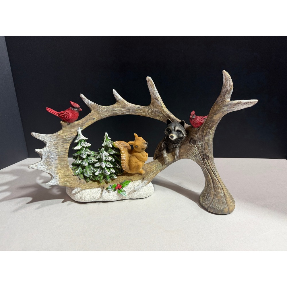 Winter Woodland Antler Sculpture Raccoon Squirrel Cardinal Christmas Decor